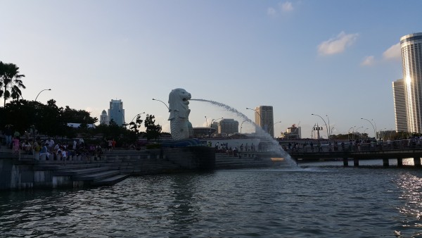 View of the Merlion of Singapore that we saw on from the ferry boat